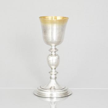 An 18th century parcel-gilt silver cup, makers mark A.M, probably Germany.