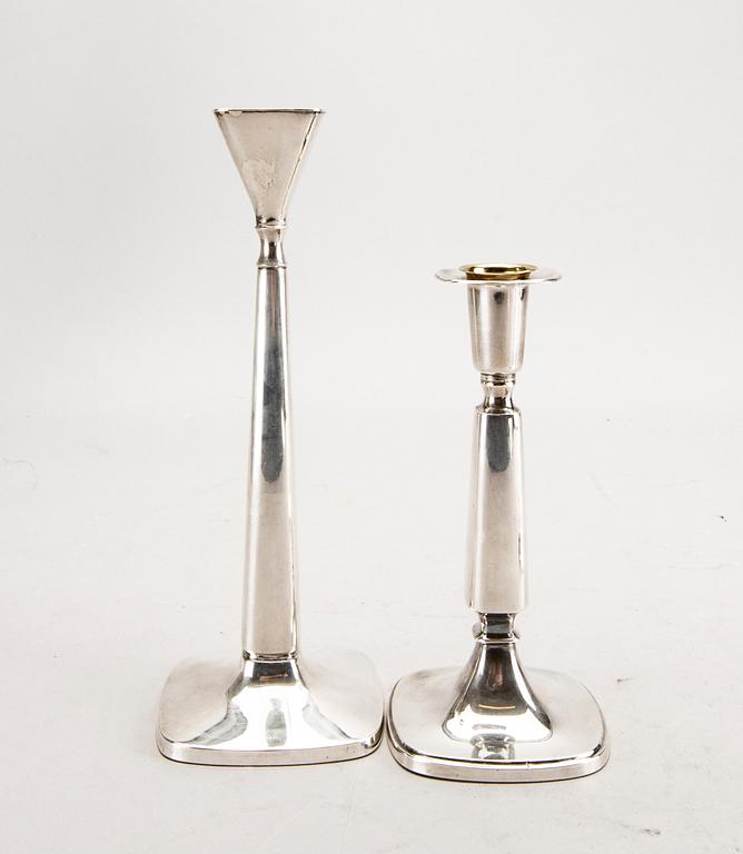 A Swedish 20th century set of two pairs of candlesticks mark of T Eldh Göteborg 1968-70.