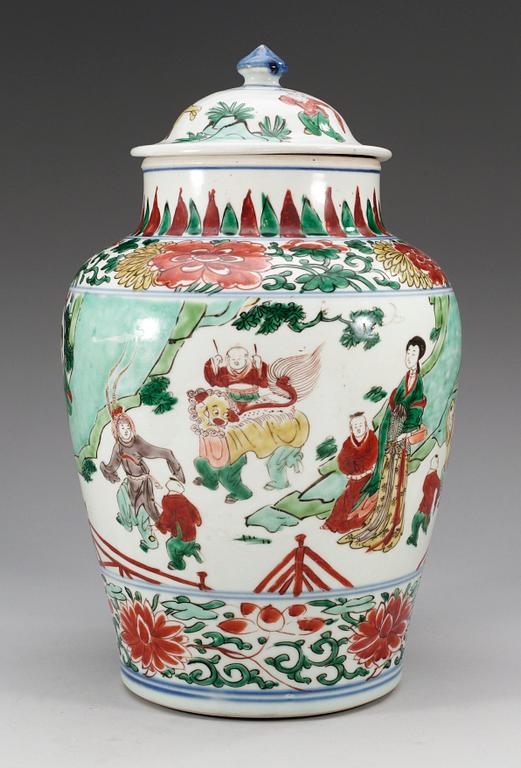 A wucai jar and cover, Transition, mid 17th Century.
