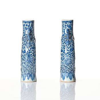 A pair of blue and white moon flasks, Qing dynasty, 19th Century.