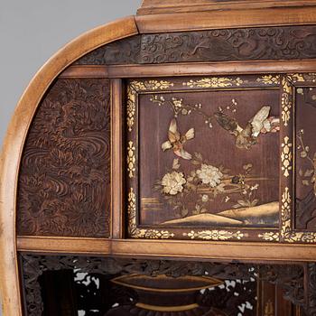 A Japanese black and gilt lacquer, mother of pearl and bone inlaid hardwood Shodona, Edo period.