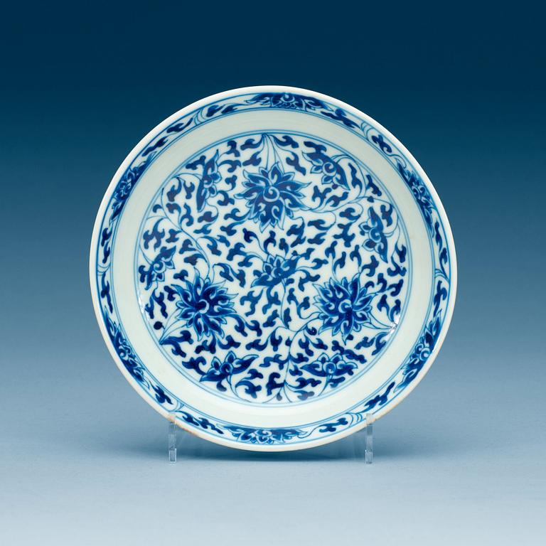 A Chinese blue and white lotus dish, Republic with Kangxi six character mark.