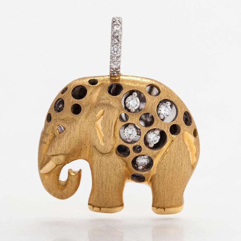 An 18K gold elephant pendant, diamonds totaling approx. 0.19 ct, Natasha C Jewelry.