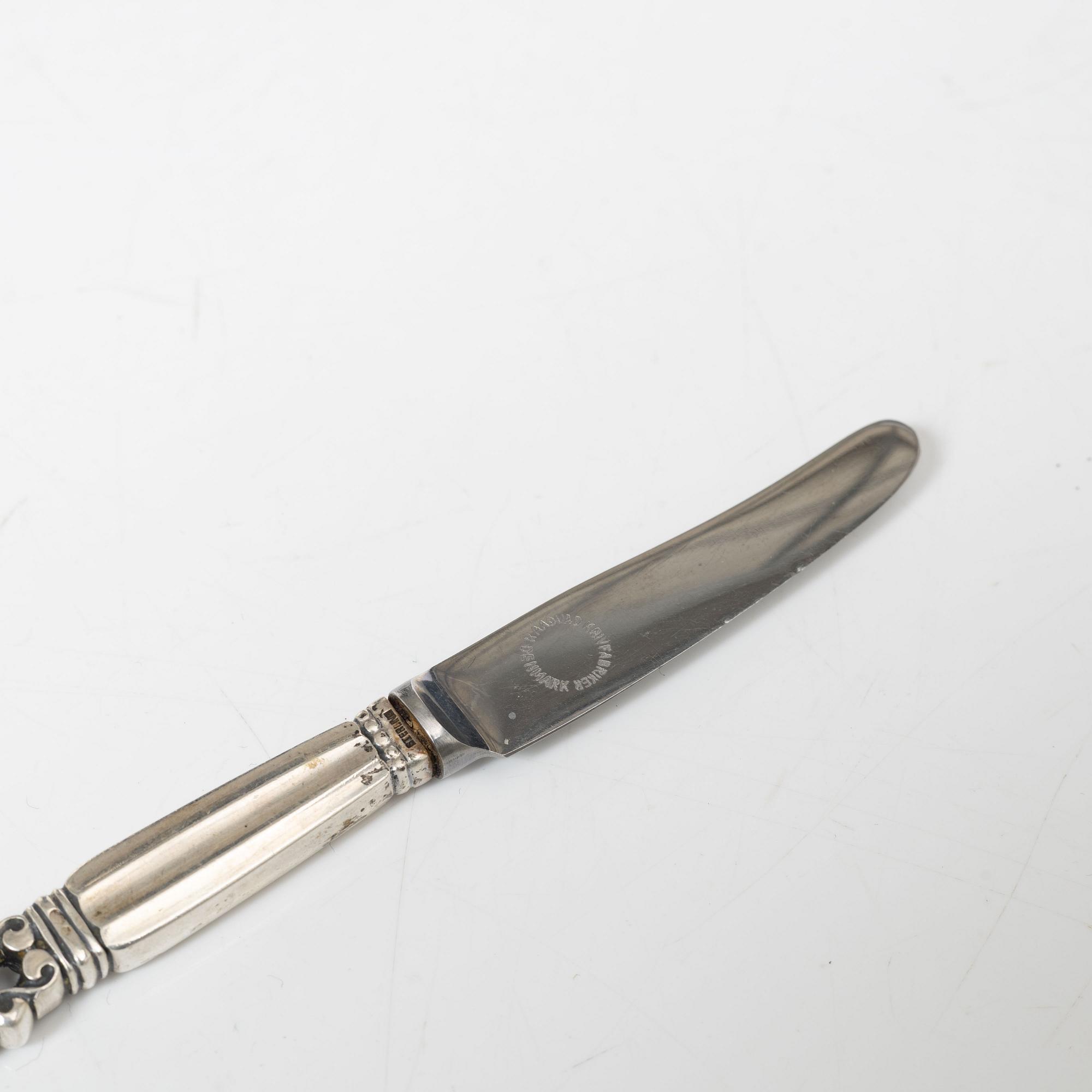 Georg Jensen, reseknivar, 4 st, silver, modell Konge/Acorn, Georg Jensen, Danmark.