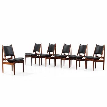 178. Finn Juhl, A set of six Finn Juhl 'Egyptian Chairs' in rosewood and black original upholstery, by Niels Vodder, Denmark 1950-60's.