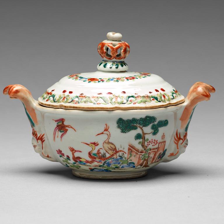 A famille rose 'du paquier' butter tureen with cover, Qing dynasty, Qianlong (1736-95).