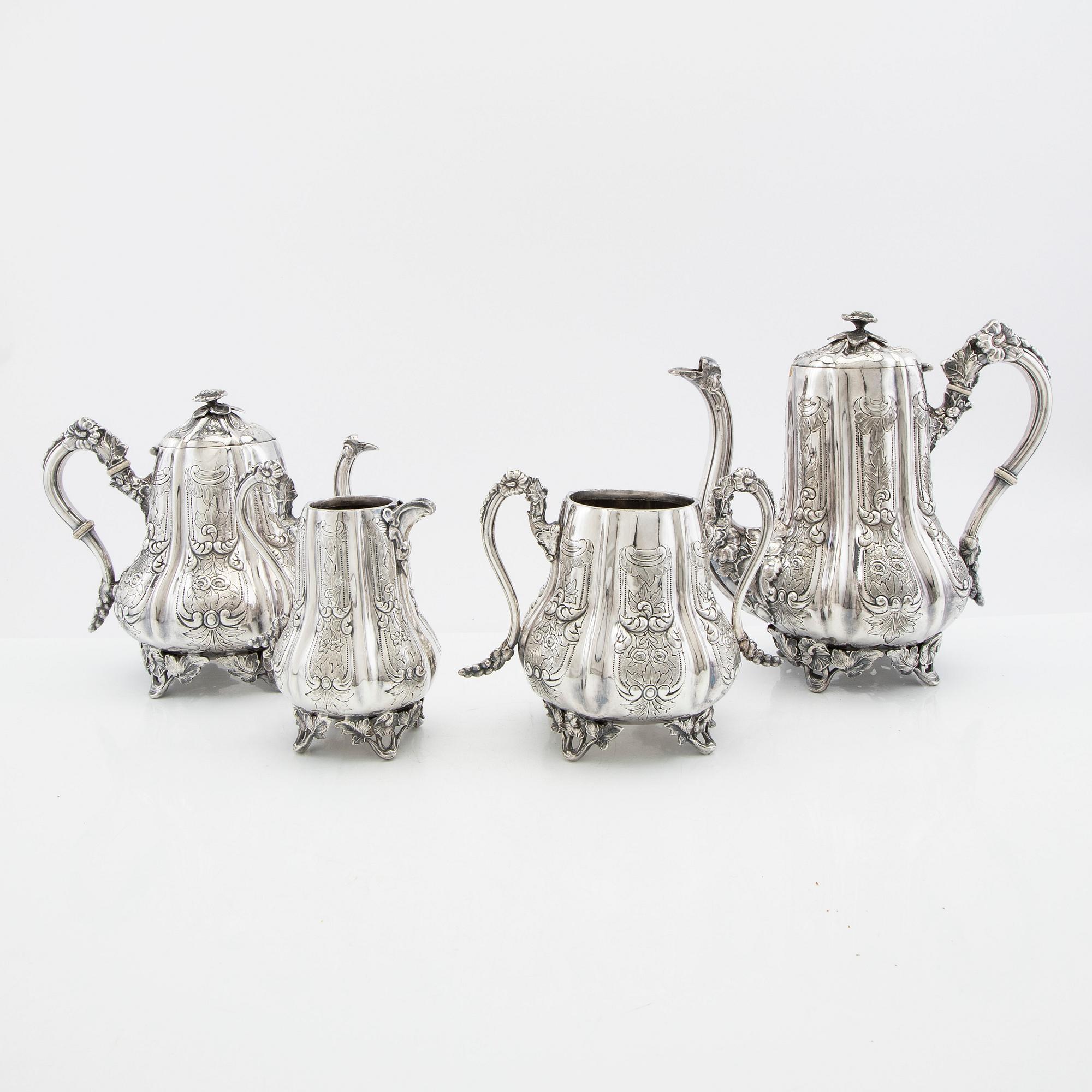 Coffee service, 4 pieces, silver-plated, 20th century.