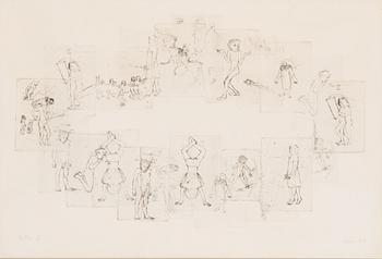 Outi Heiskanen, kompiisi / etsauksia, signeerattu ja päivätty -79, numeroitu Tpl'a II.