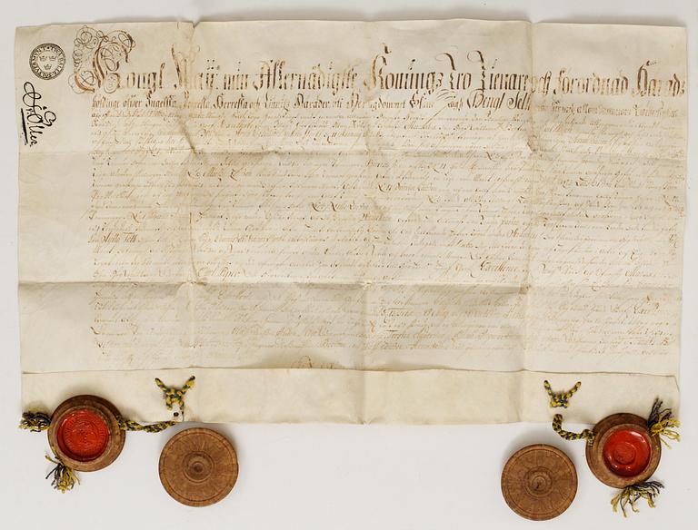 DOKUMENT, utfärdat 1705/1706, av häradshövding Bengt Seth.