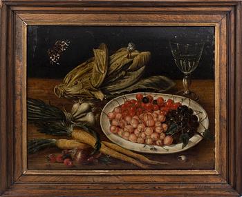 Osias Beert Follower of, Still life with cherries, vegetables & glass.