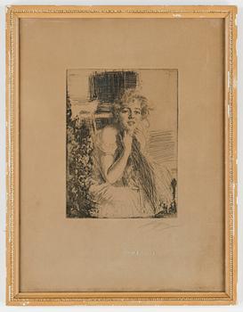 Anders Zorn · ANDERS ZORN, etsning, utförd 1904, signerad med blyerts.