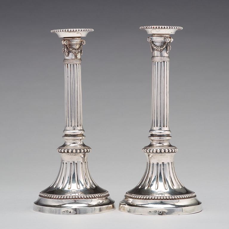 A pair of Swedish 18th century silver candelsticks, mark of Johan Abraham Hallard, stockholm 1794.