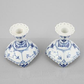 A pair of 'Blue Fluted Full Lace' porcelain candle sticks, Royal Copenhagen, model 1138, 1974-78.