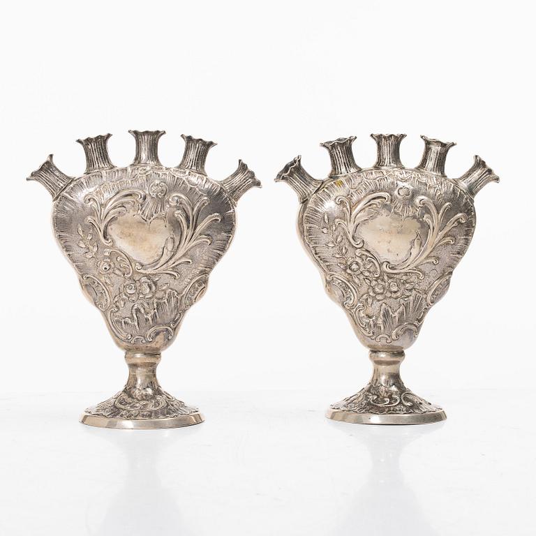 Vases, a pair, silver, import marks John George Piddington, London, England 1903.