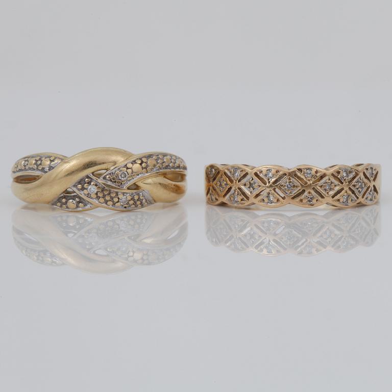 RINGAR, 2 st 18k guld samt diamanter. Tot ca 4.8 g.