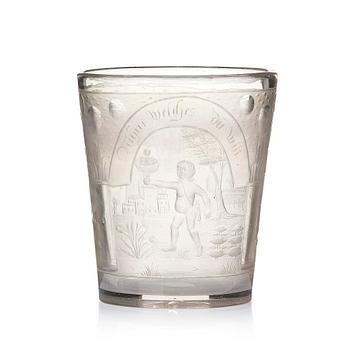443. Bägare, glas. Böhmen, 1700-tal.
