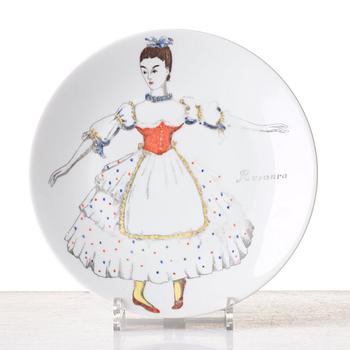 Piero Fornasetti, a set of 12 "Maschere Italiane" porcelain plates, Milan, Italy.