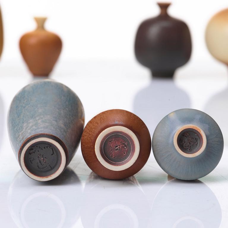 Berndt Friberg, a set of 11 miniature stoneware vases, Gustavsberg studio, Sweden 1960-70's.