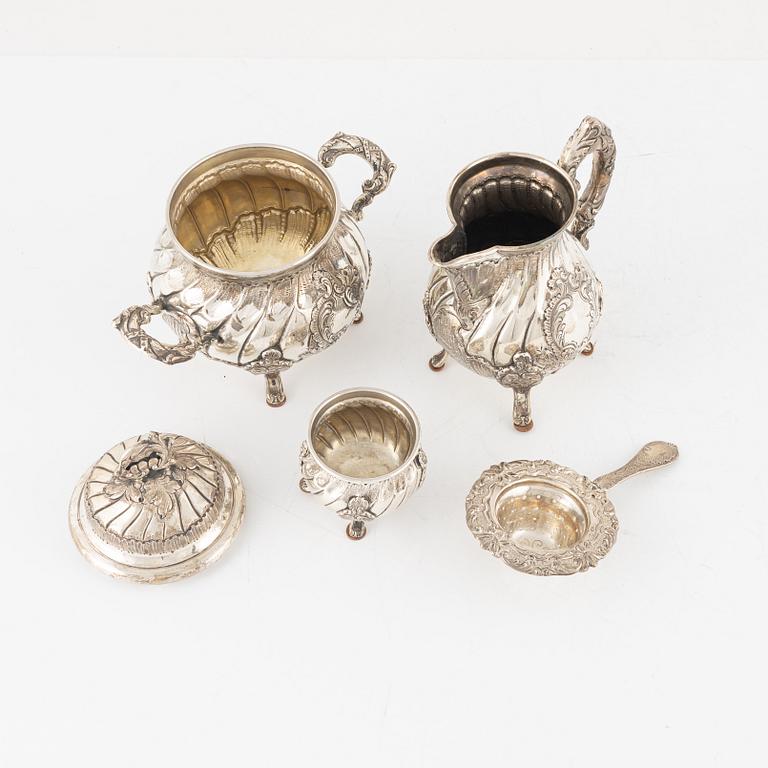 Te- och kaffeservis, 6 delar, silver, Spanien, rokokostil.