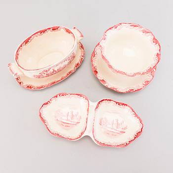 MATSERVIS, 157 delar, flintgods, "Bengali, röd", Rörstrand, 1940-tal.