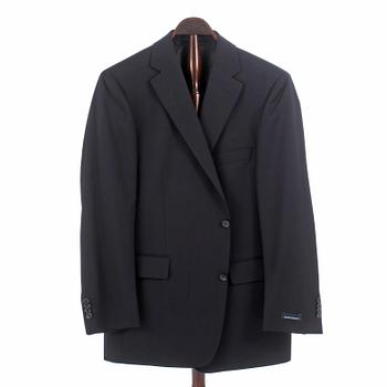 306. EDUARD DRESSLER, a men's grey pinstriped wool suit consisting of jacket and pants, app size 52.