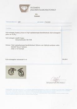 A pair of silver cufflinks with cultured baroque/Akoya pearls.