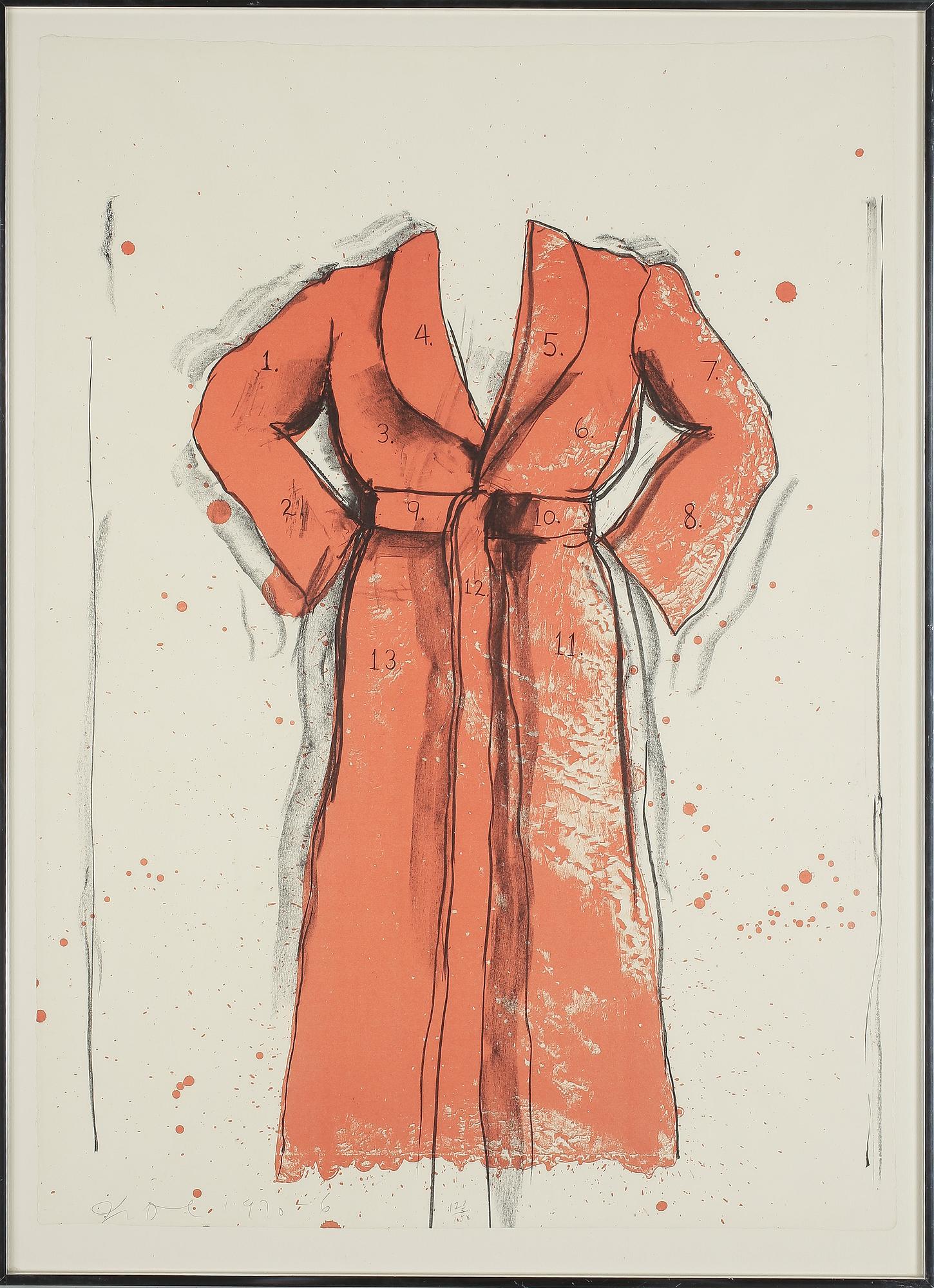 JIM DINE, färglitografi, signerad med blyerts samt numrerad 123/150. Daterad 1970.