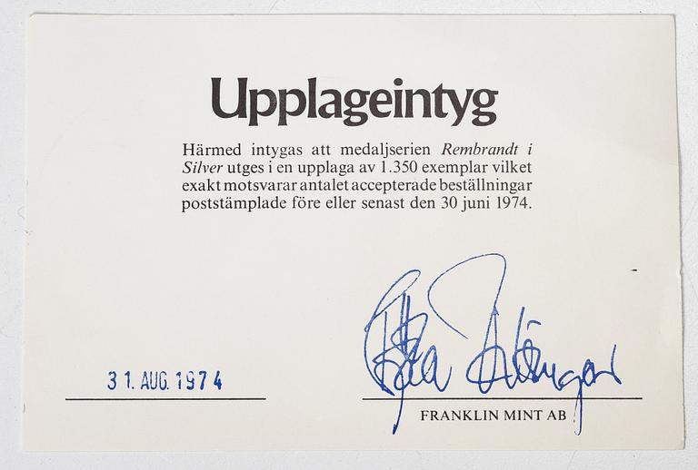 "Rembrandt in silver", 50 collector medals in sterling silver, Franklin Mint Ltd.