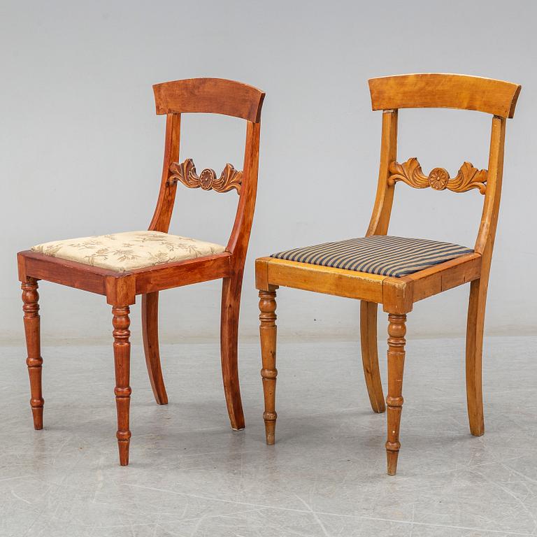 Eight Biedermeier birch chairs, mid 19th Century.