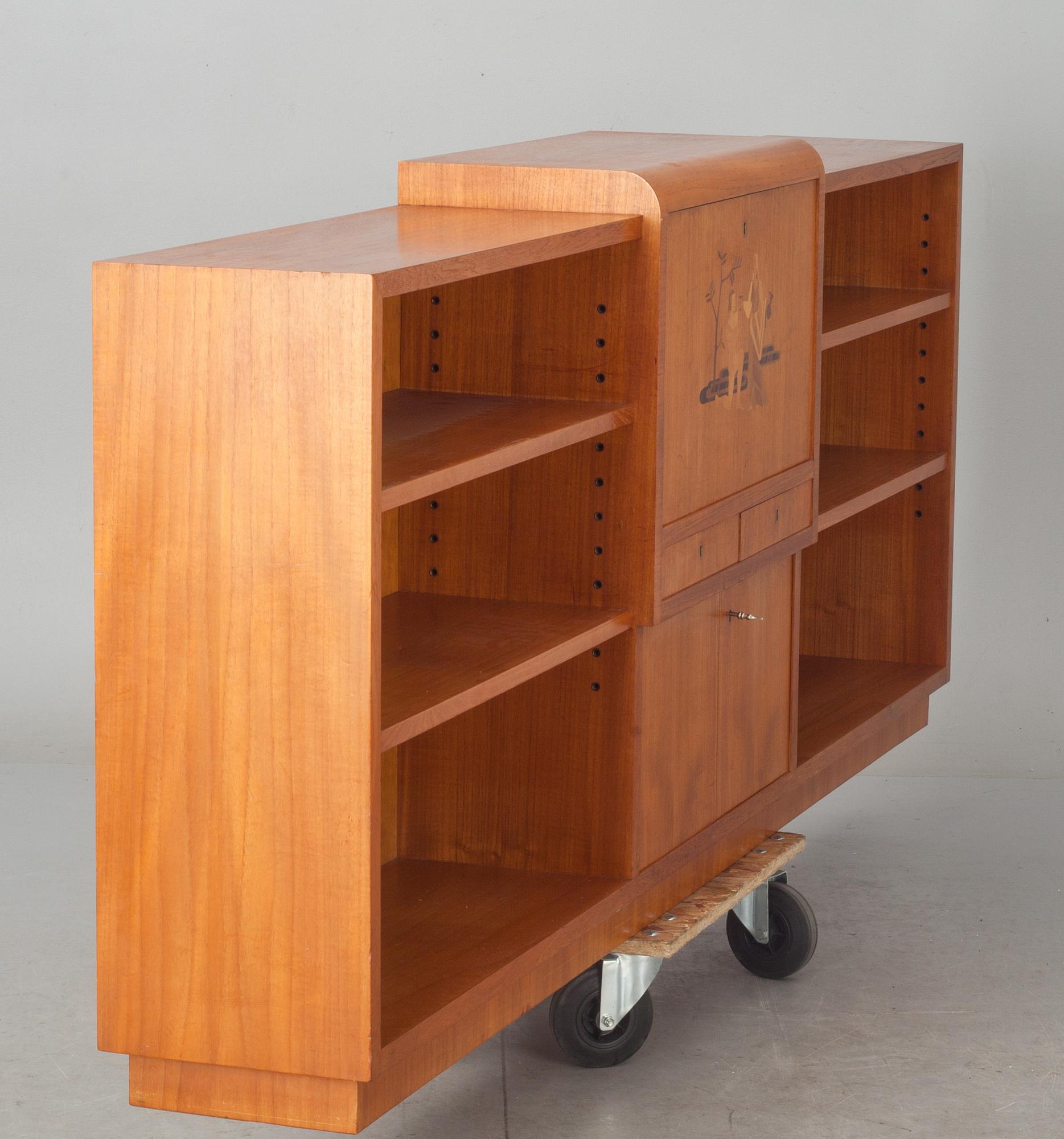 BOKHYLLA MED BAR, art-deco. 1900-talets första hälft.