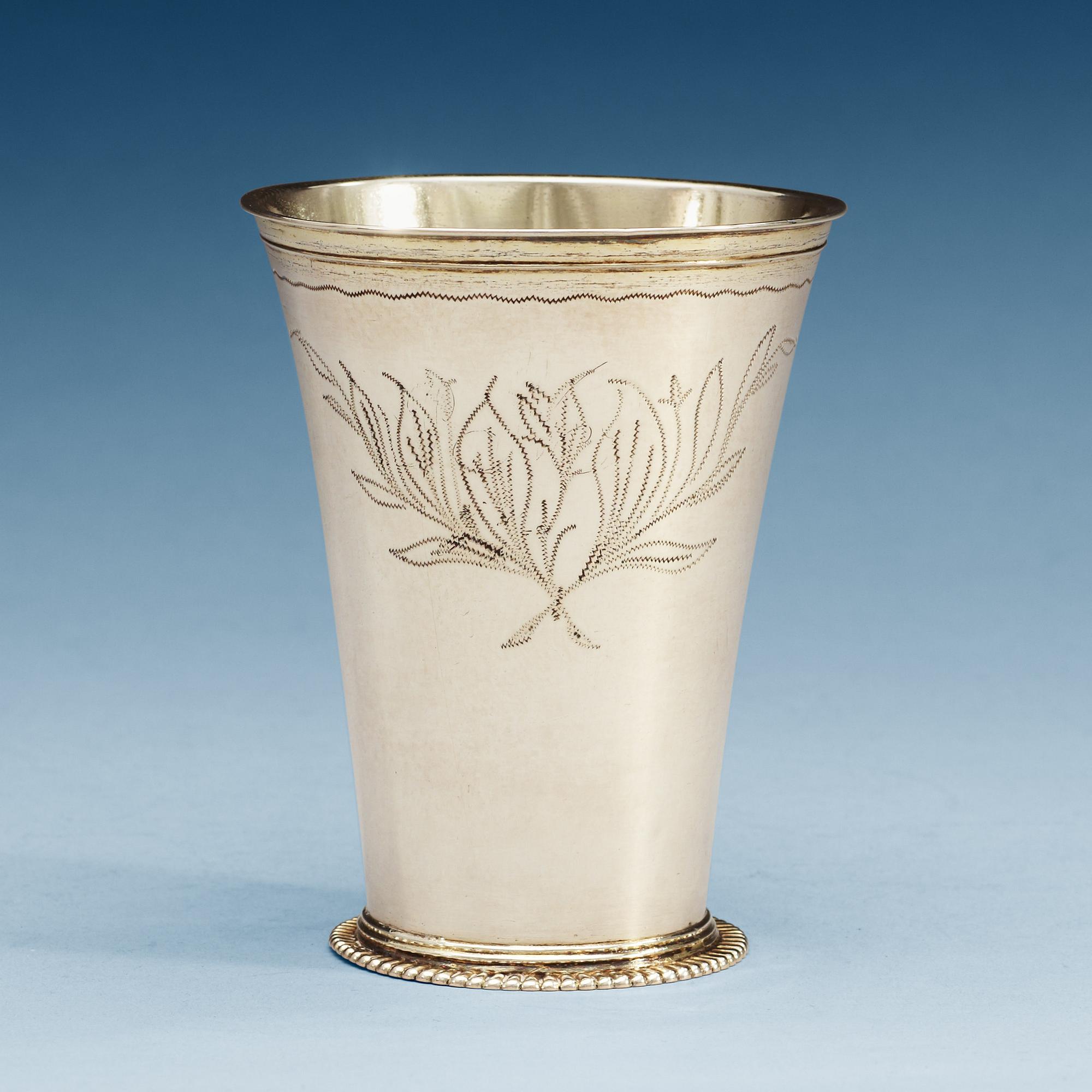 A Swedish 18th century parcel-gilt beaker, makers mark of Sven T. Röding, Växjö (1736-1754).