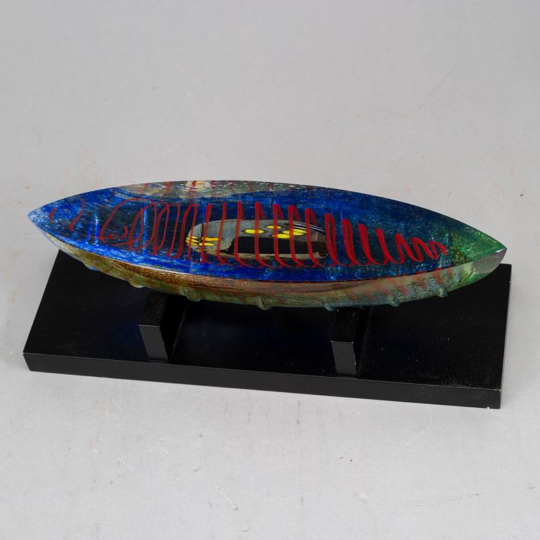 A Bertil Vallien glass sculpture "Boat", Kosta Boda, Sweden.