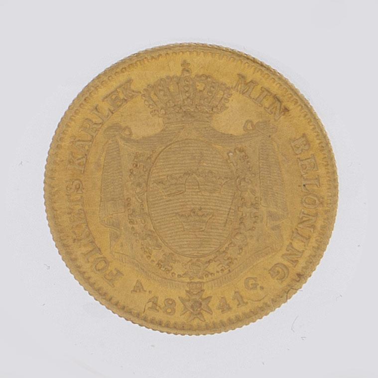 A gold 1 ducat coin Karl XIV Johan of Sweden, 1841.