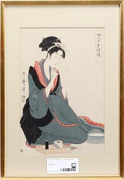 TRÄSNITT, 2 st. Sadanobu Hasegawa III resp Utamaro Kitagawa, Japan. 1900-tal.