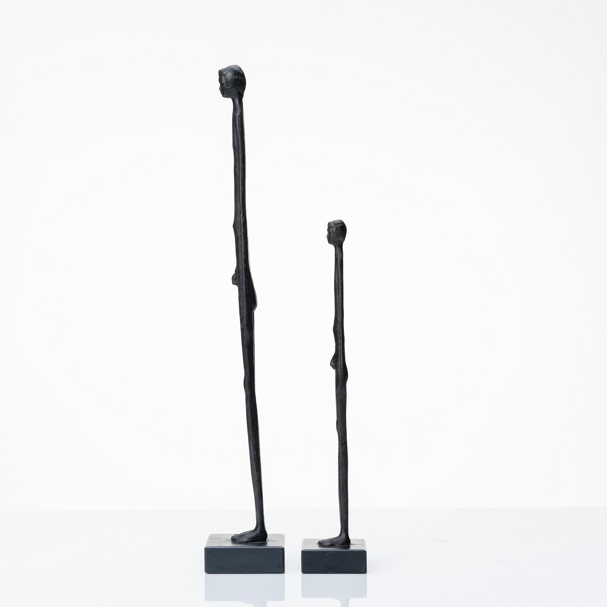Unkown artist, a set of two bronze sculptures, copy by Museo Guarnacci, 20th century.