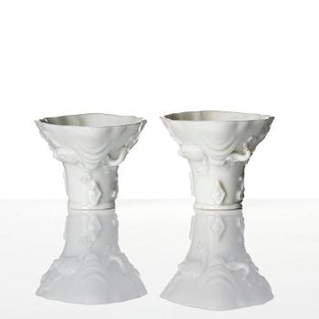 Two blanc de chine rhinoceros libation cups, Qing dynasty, Kangxi (1662-1722).