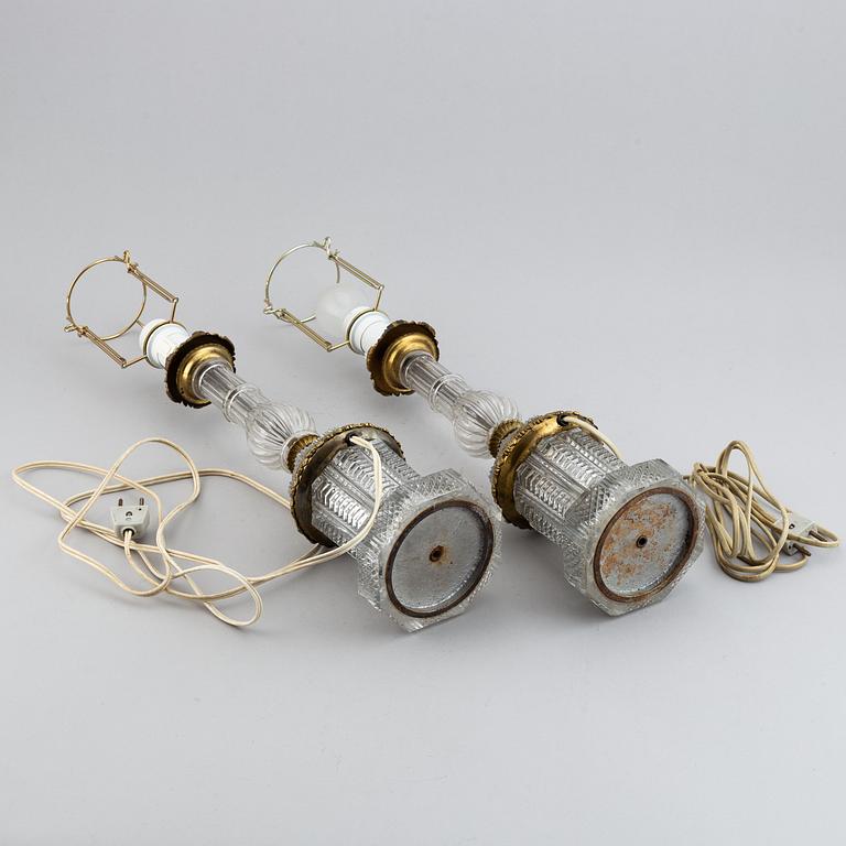 A pair of glass table lamps, probably Russian, second half of the 19th century.