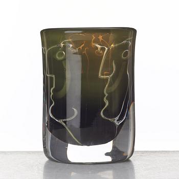 Ingeborg Lundin, an "ariel" glass vase "Faces", Orrefors 1986.