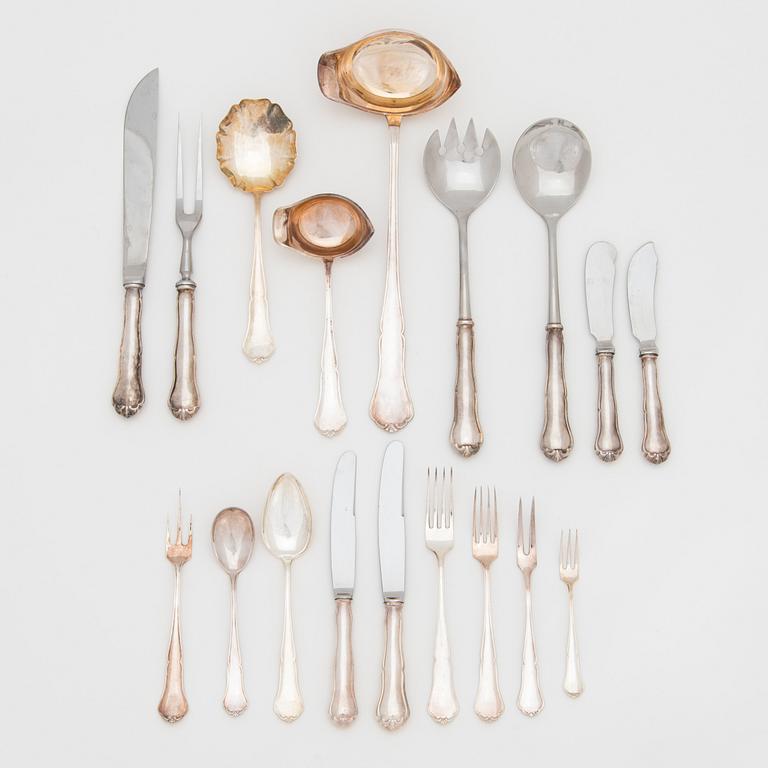 An 82-piece 'Chippendale' silver cutlery set for 12, in cutlery box, Auran Kultaseppä oy, Turku, Finland 1986-87.