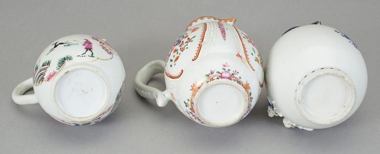 KANNOR, 3 st, kompaniporslin, Kina, 1700-tal.