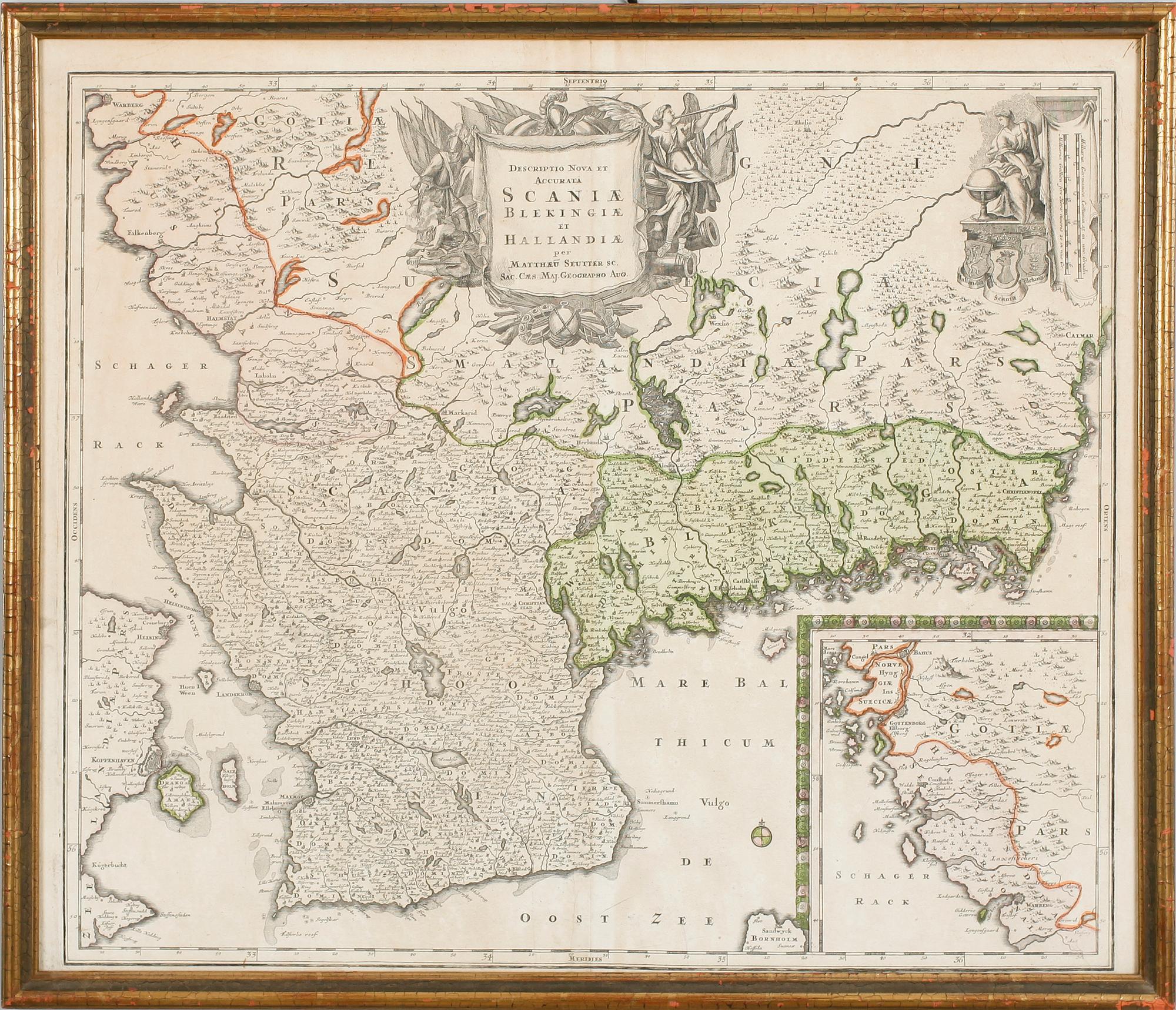 KARTA, kolorerad gravyr, Matthaeu Seutter, 1700-tal.
