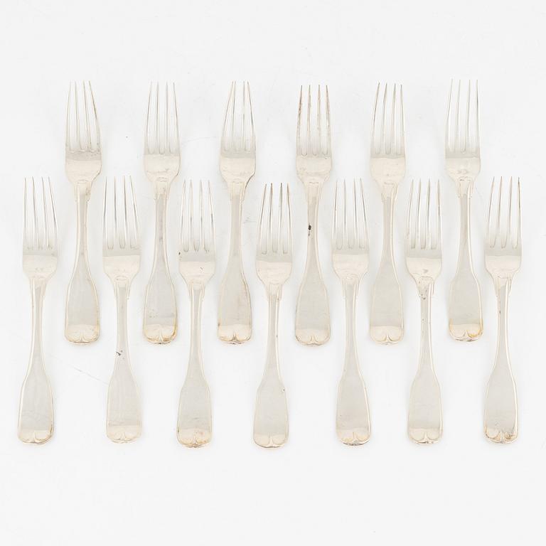 13 silver forks, Carl Magnus Ryberg, Stockholm, 1806.