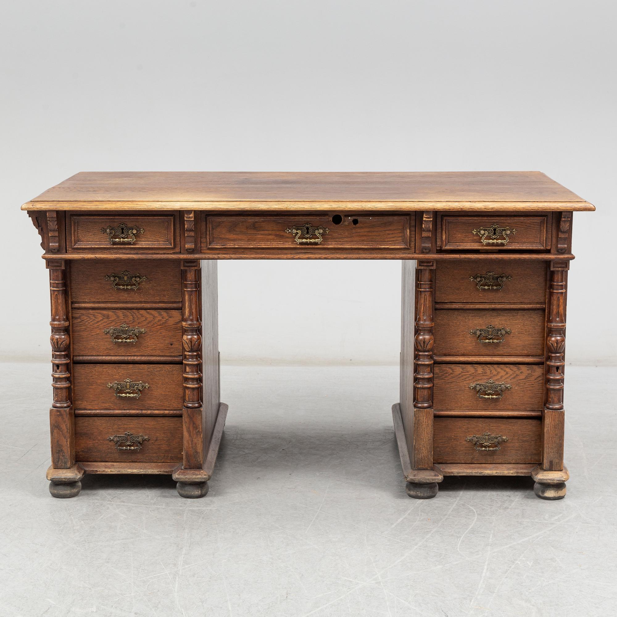 A ca 1900 oak and pine writing desk.