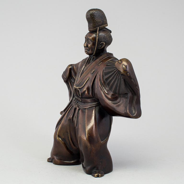 Two Japanese bronze sculptures of dancers, Meiji period (1868-1912). Signed to base.