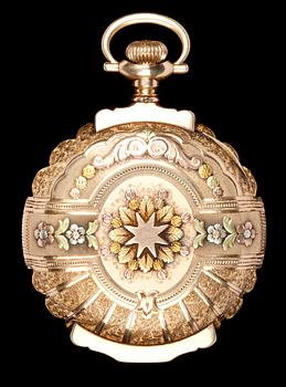 FICKUR, Illinois Watch Co, guld 'en trois couleurs, med ankarkedja, Amerika, 1800-talets slut.