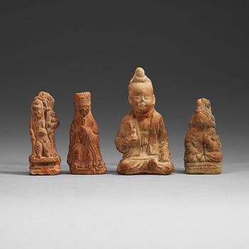Four terracotta figures depicting various deities with attributes, Song Dynasty (960-1279).