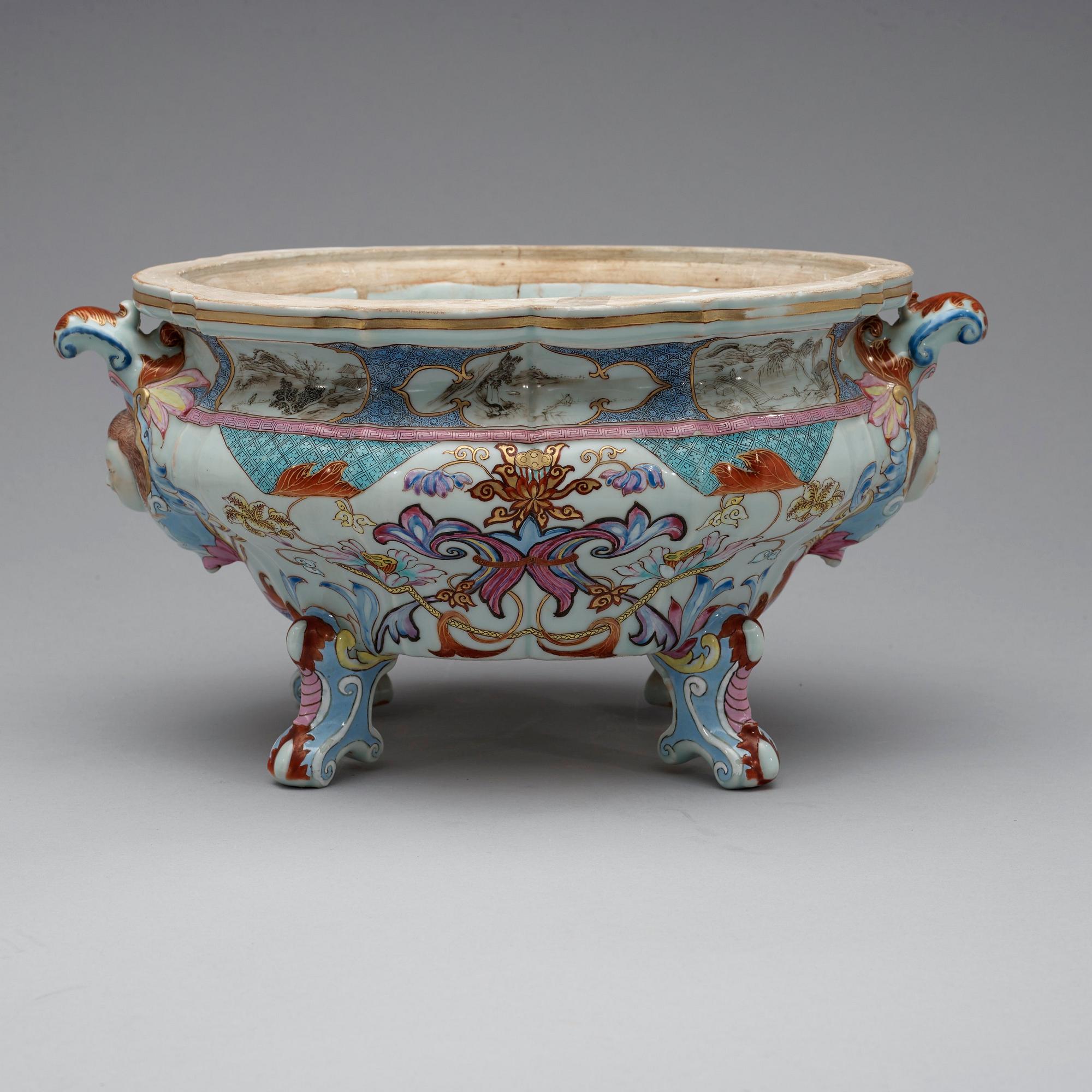 A rare large, finely painted tureen with cover and stand, Qing dynasty, Qianlong (1736-95).