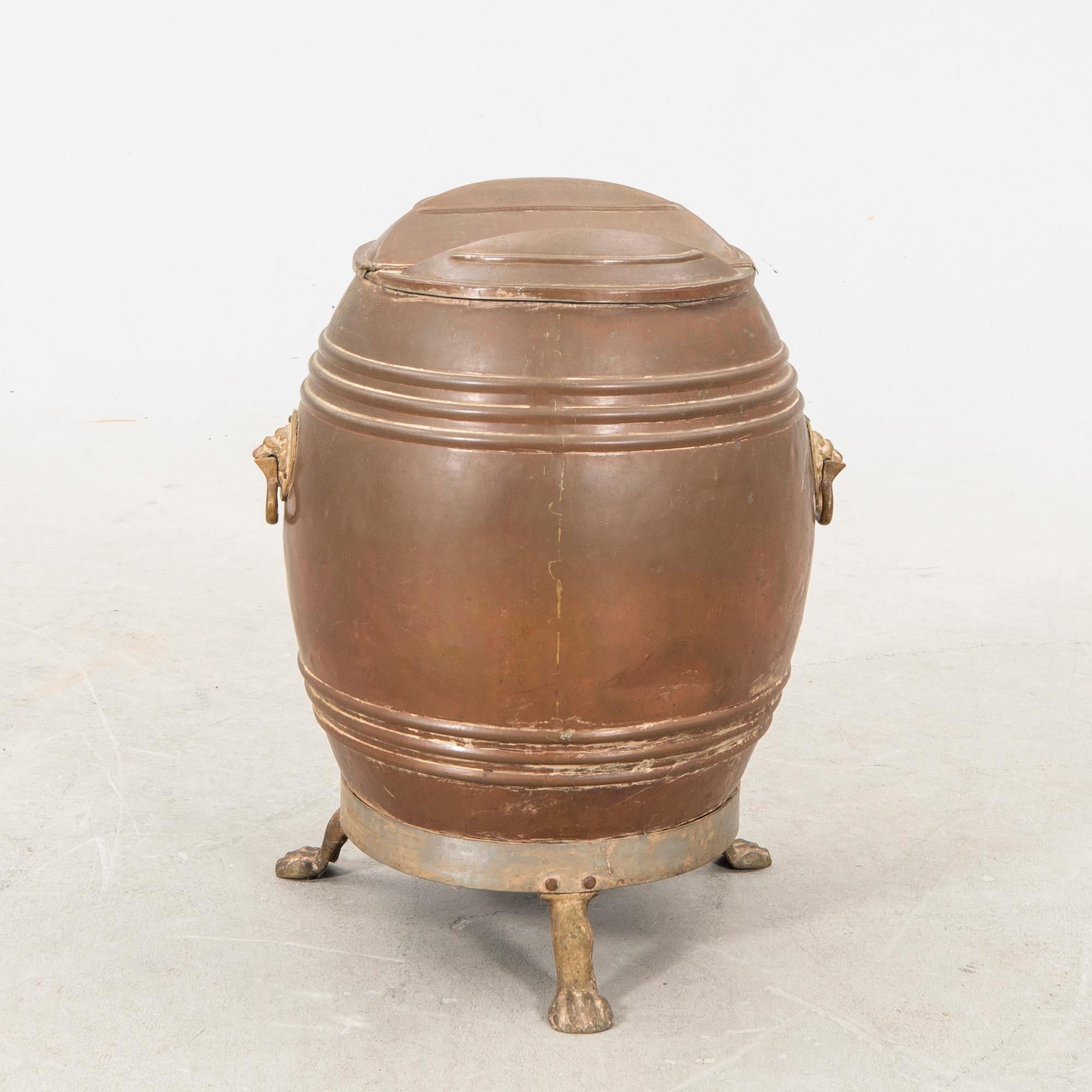 A Swedish copper water barrel around 1900 marked K Andersson Norrtelje.