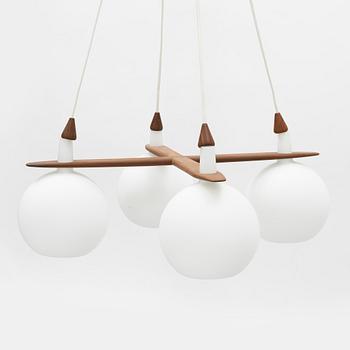 Uno & Östen Kristiansson, a teak and glass ceiling light, Luxus, Vittsjö.