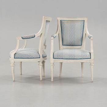 A pair of Gustavian armchairs by av Ephraim Ståhl, master 1794.